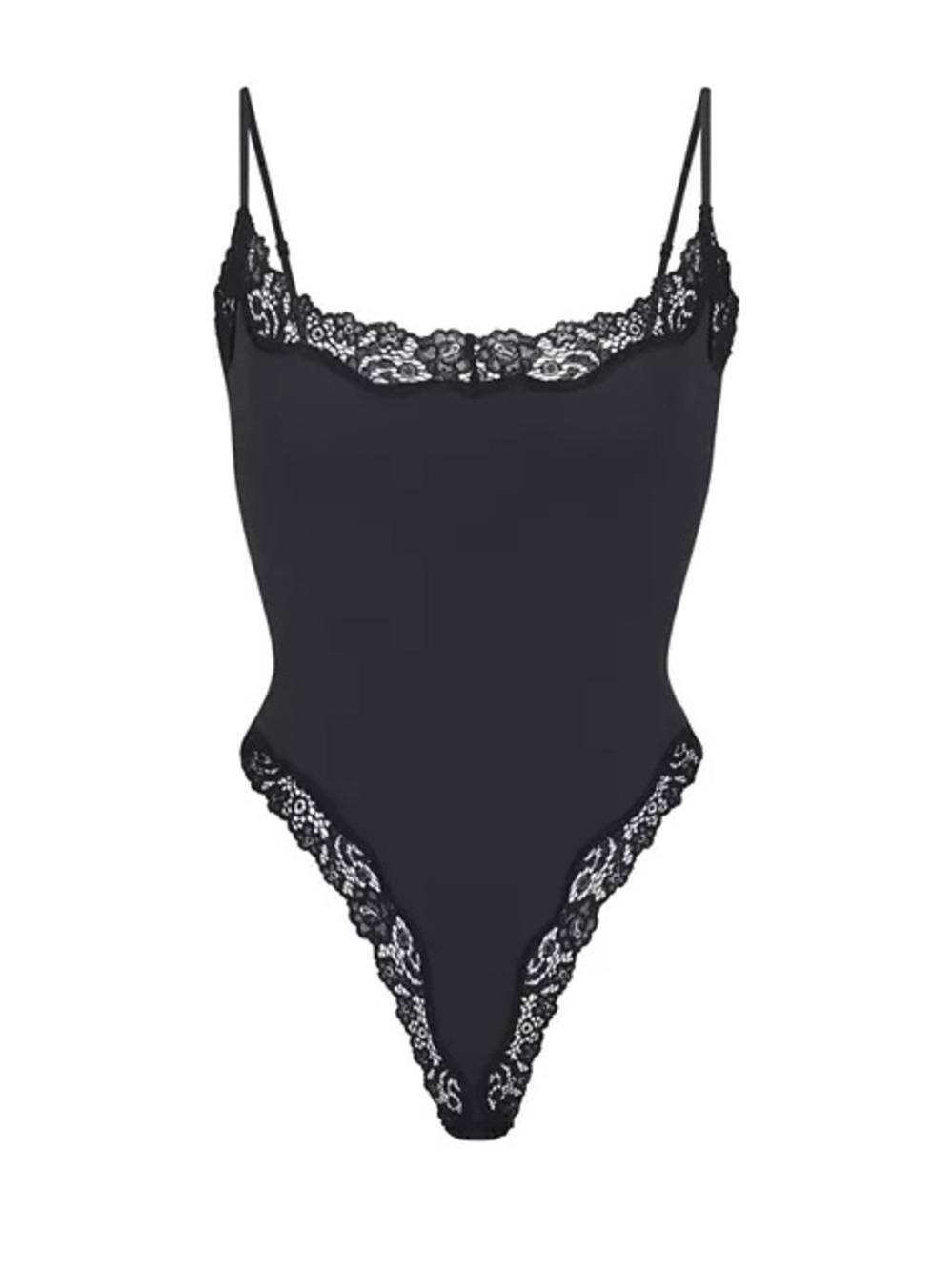 SKIMS Fits Everybody Lace Cami Thong Bodysuit in Onyx